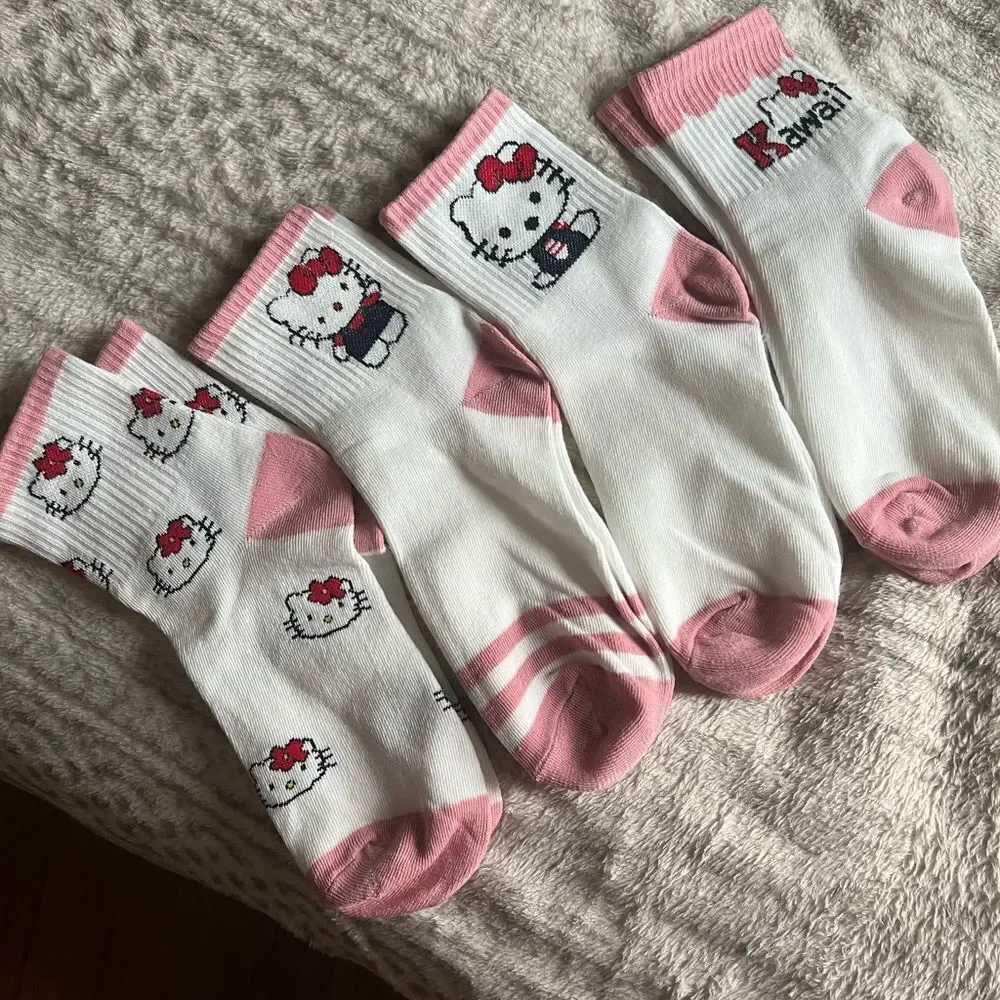Hello Kitty Pink and Cream Womens Sport Socks 4 Pair
